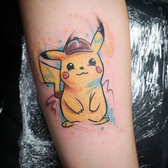 mẫu tattoo hình pikachu đội mũ cho con gái'