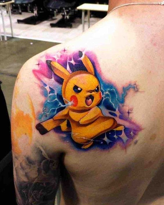 mẫu tattoo hình pikachu ở ngực cho nam