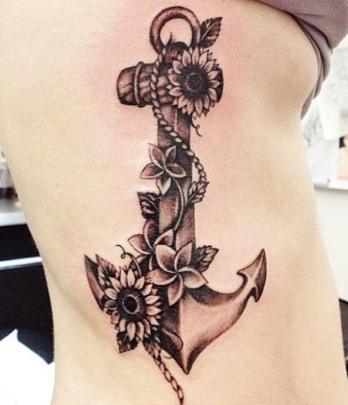 mẫu tattoo mỏ neo với hoa đẹp cho phái nữ