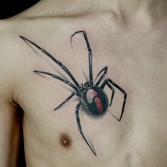 mẫu xăm tattoo nhện 3d bò ở ngực
