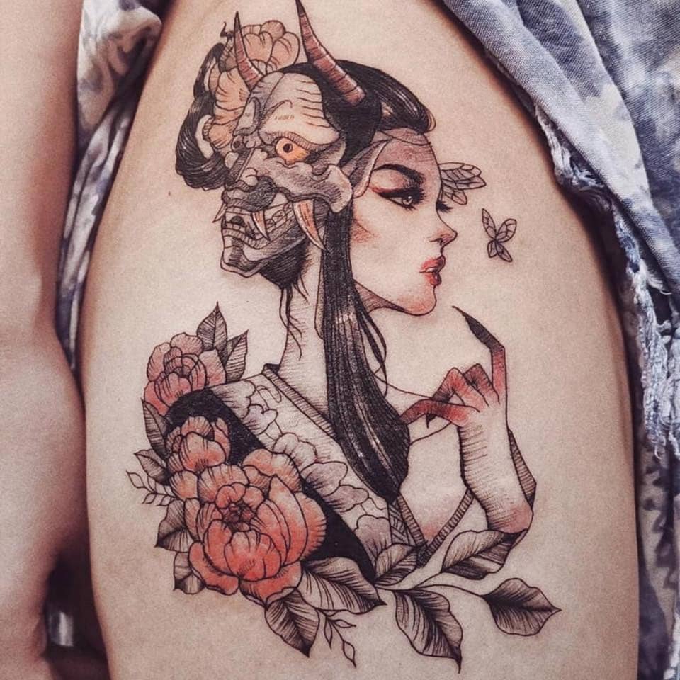 tattoo cô gái trung hoa ở đùi đẹp nhất
