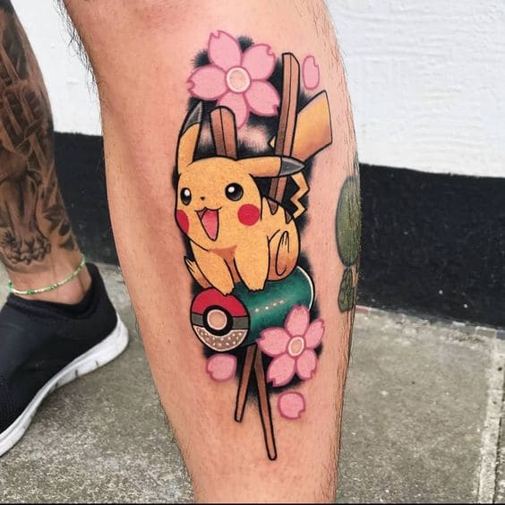 xăm pikachu trên chân nam