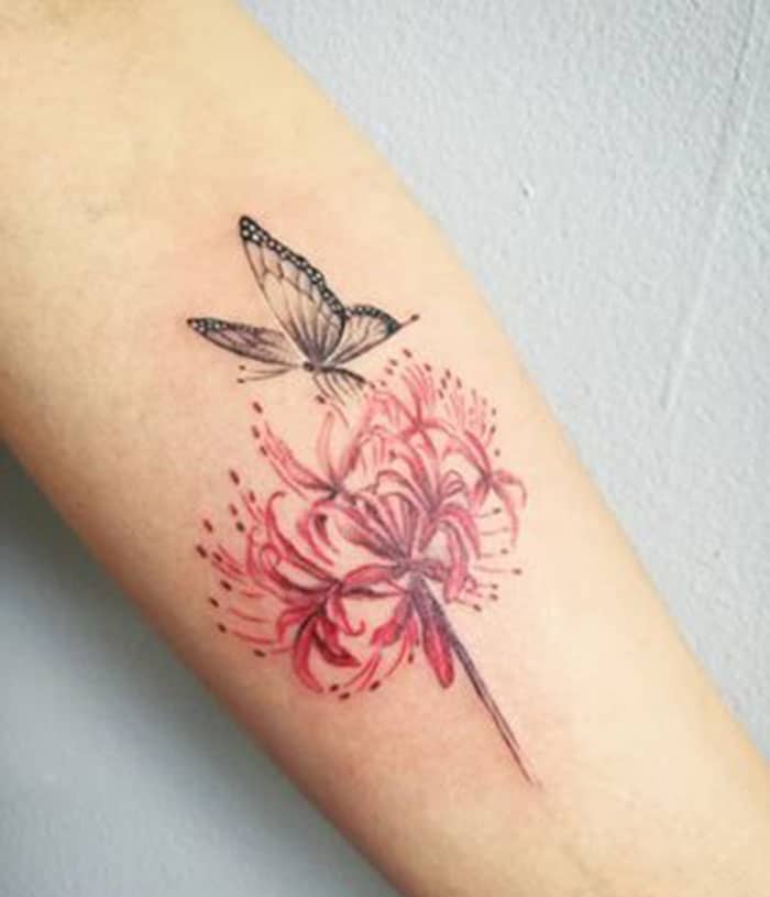 Bông hoa bỉ ngạn thành hình xăm trên cánh tay đẹp