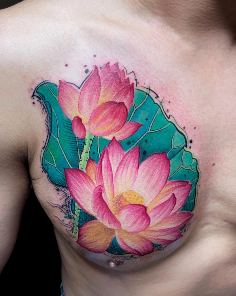 Bông hoa sen cũng là kiểu tattoo phong thủy mà người mệnh Kim nên tham khảo