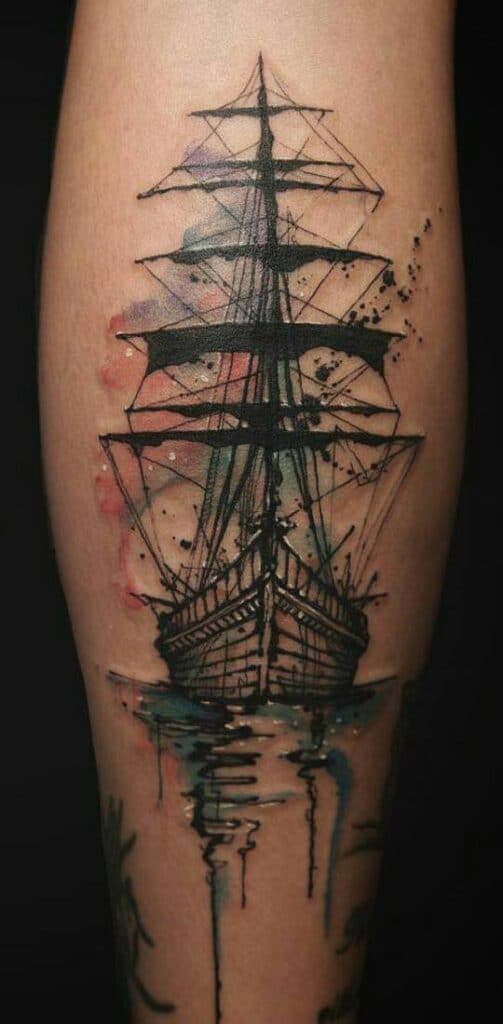 Đẹp mê hồn kiểu tattoo thuyền buồm và biển