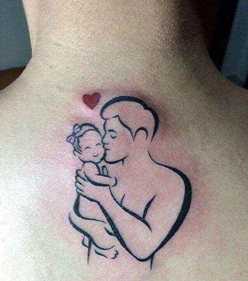 Hình tattoo cha bồng con yêu thương