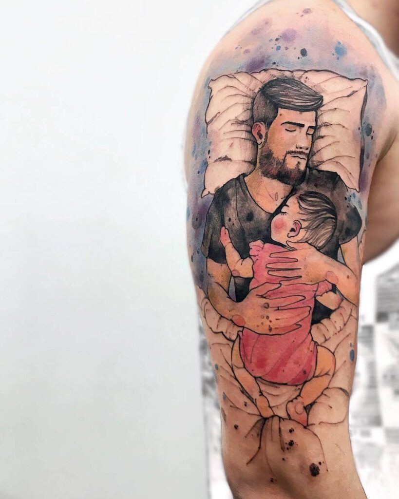 Hình tattoo cha và con gái trông thật yên bình