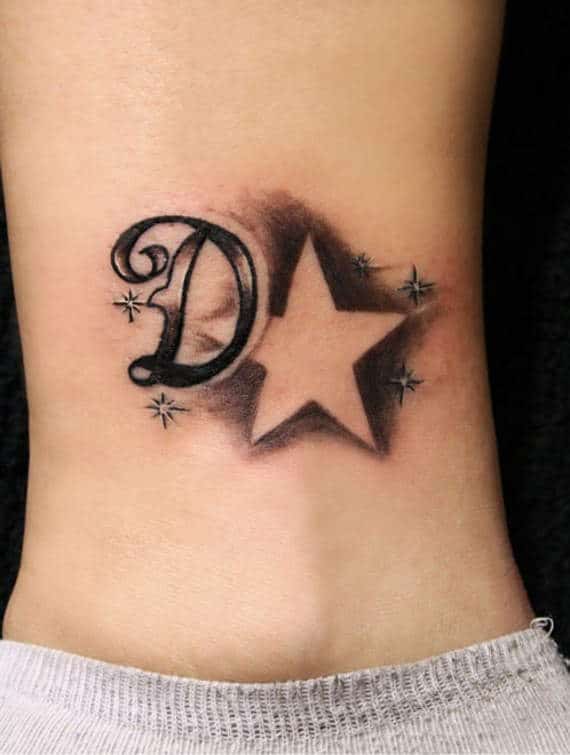 Hình tattoo chữ cái nghệ thuật kết hợp ngôi sao