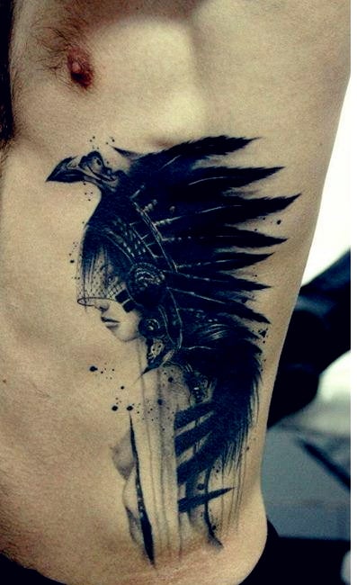 Hὶnh tattoo cô gái thổ dân ở hông đẹp cho nam
