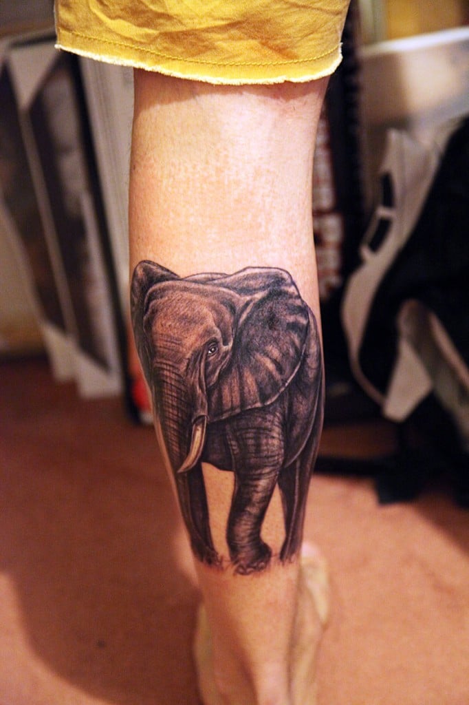 Hình tattoo con voi ở chân đẹp
