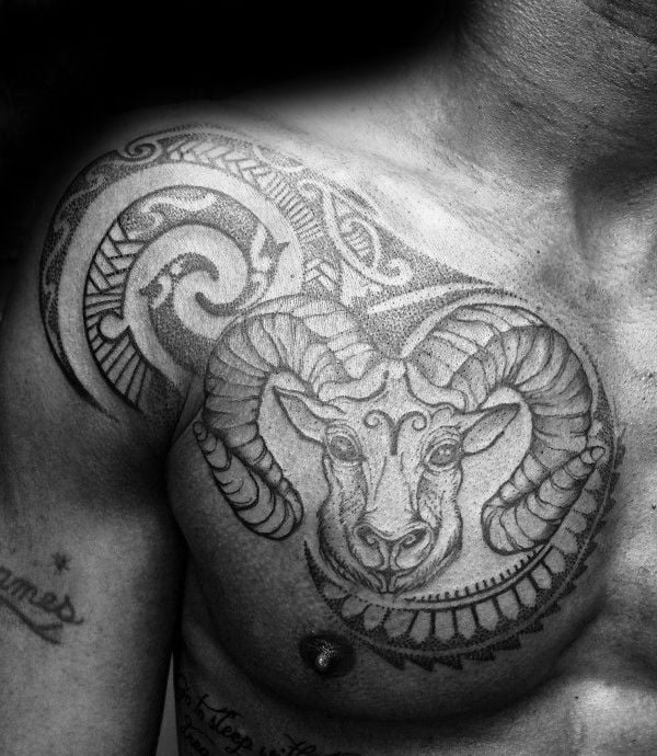 Hình tattoo cung Bạch Dương cho nam trên ngực chất