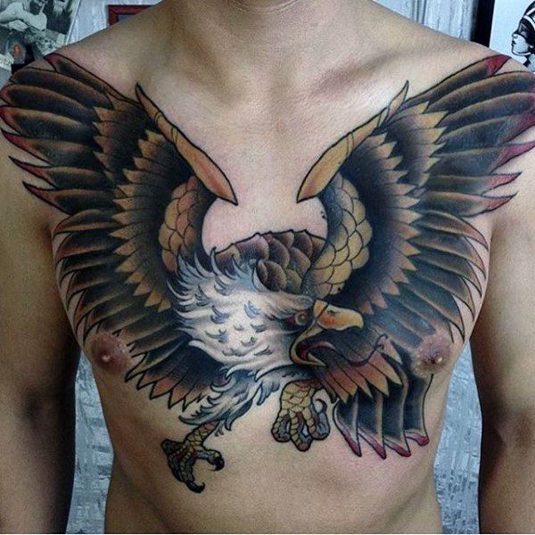 Hình tattoo đại bàng ngầu ở ngực nam