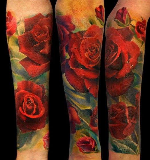 Hình tattoo hoa hồng đỏ kín tay