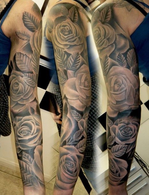 Hình tattoo hoa hồng full cánh tay nữ