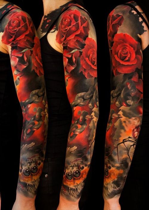 Hình tattoo hoa hồng kín tay đẹp