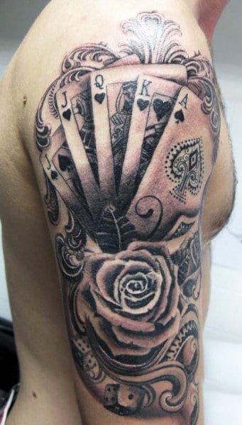 Hình tattoo hoa hồng ở bắp tay nam