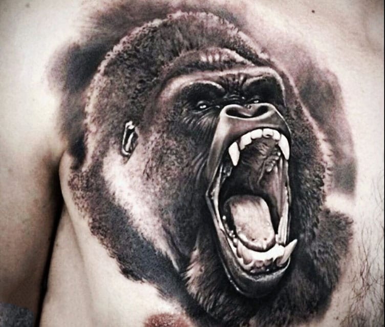Hình tattoo khỉ đột đang hung dữ