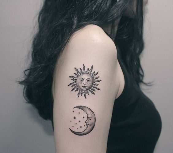 Hình tattoo mặt trăng và mặt trời mini
