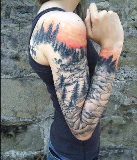 Hình tattoo phong cảnh ở cánh tay siêu đẹp