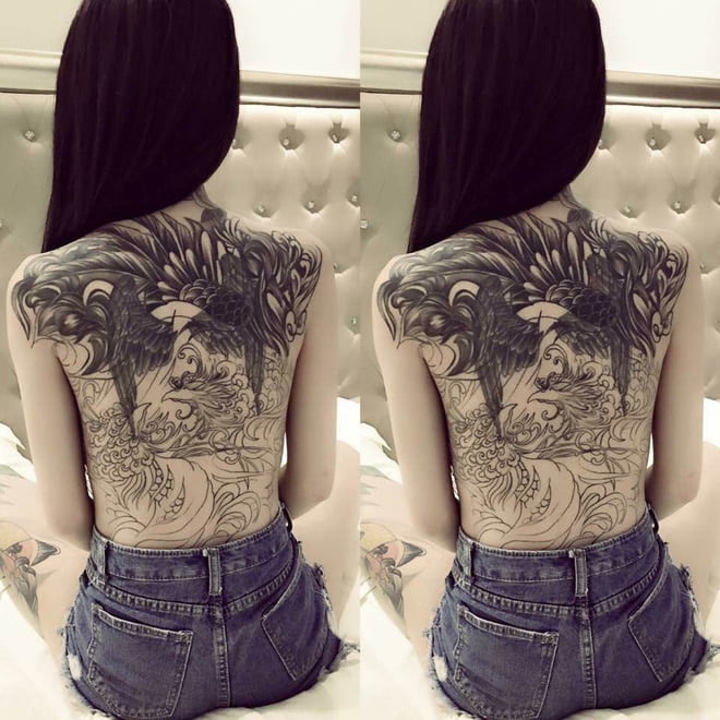 Hình tattoo phượng đẹp kín lưng nữ