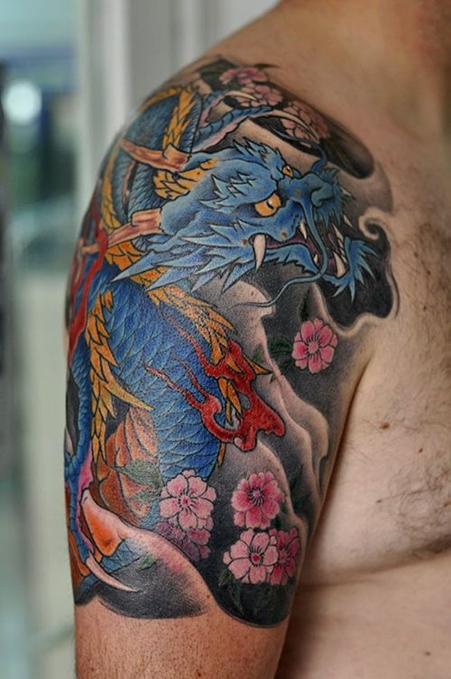 Hình tattoo rồng xanh dương đơn giản