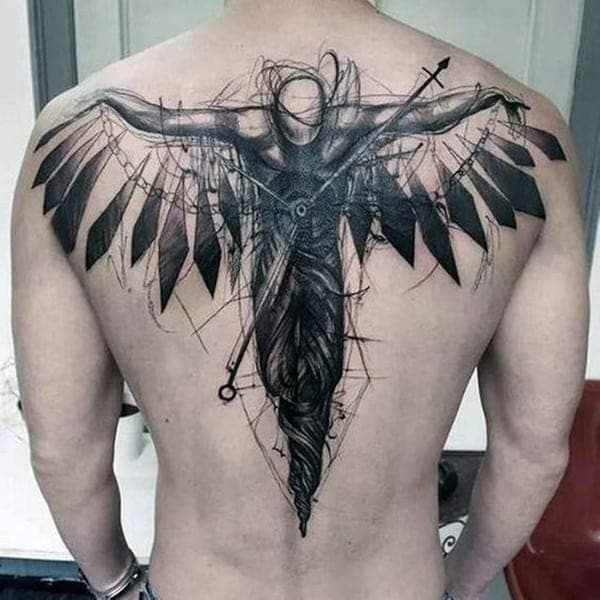 Hình tattoo thiên thần sa ngã ở lưng đẹp