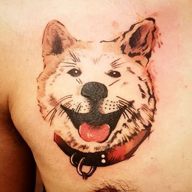 Kiểu tattoo chú chó đang cười tươi đáng yêu