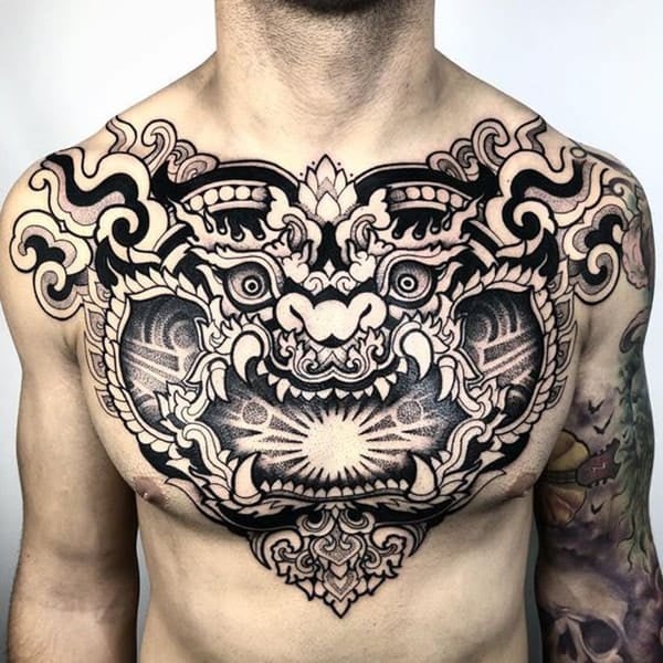 Kiểu tattoo full ngực hình kỳ lân