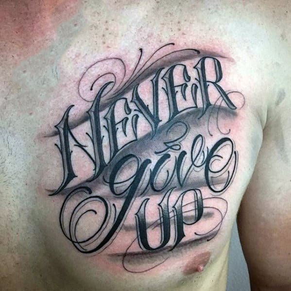 Mẫu hình tattoo chữ Never Give Up ý nghĩa