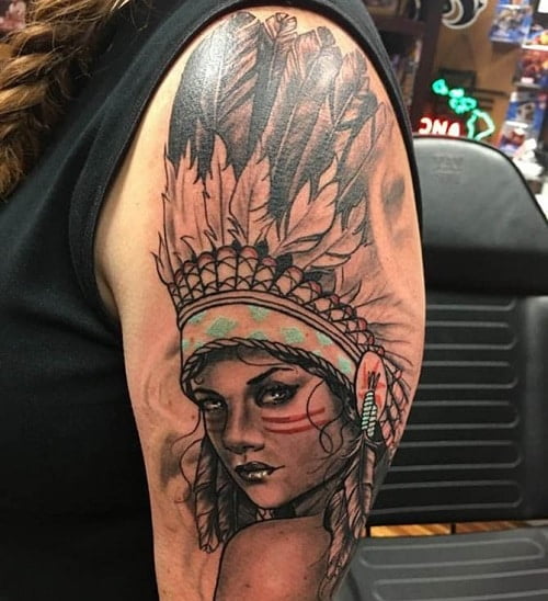 Mẫu tattoo cô gái thổ dân ở bắp tay siêu chất