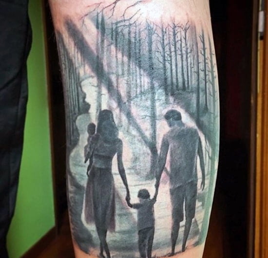 Mẫu tattoo gia đình bốn người nghệ thuật và chân thực