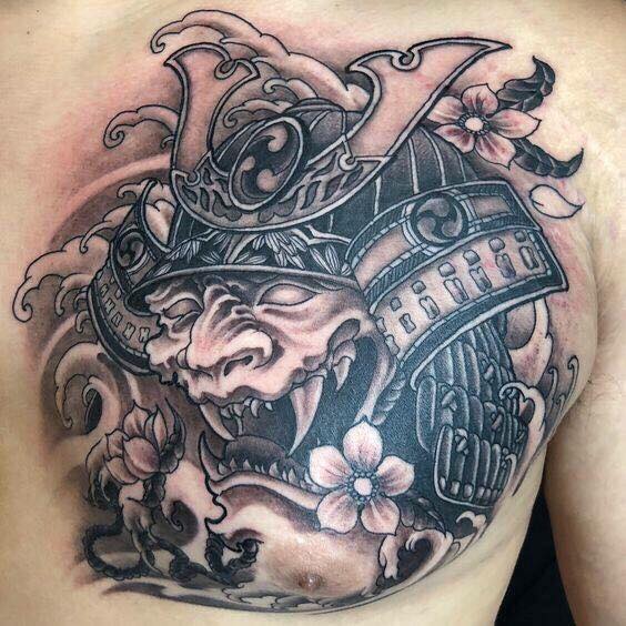 Mẫu tattoo samurai mặt mũi quỷ nghệ thuật