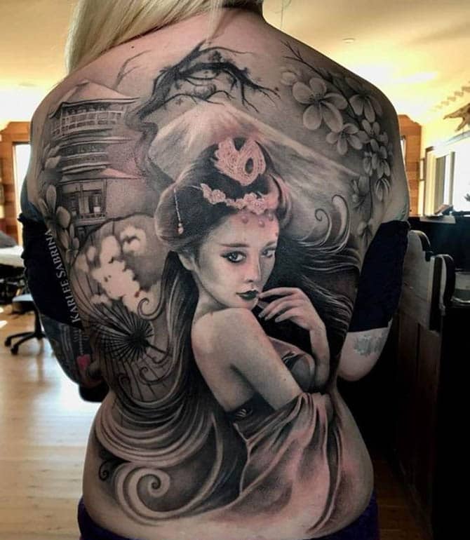 Tattoo chân dung geisha kín lưng