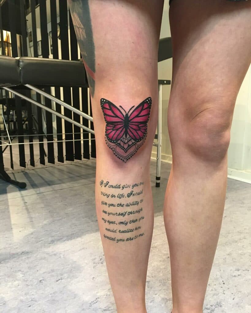 Tattoo con bướm cực đẹp trên đầu gối nữ