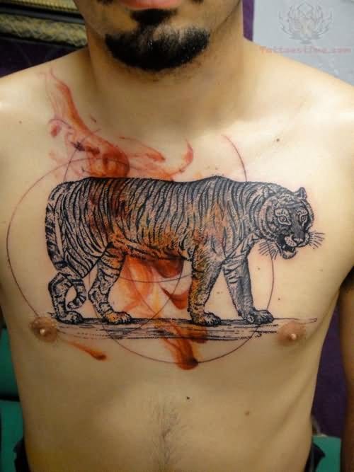 Tattoo con hổ trên ngực nam ấn tượng