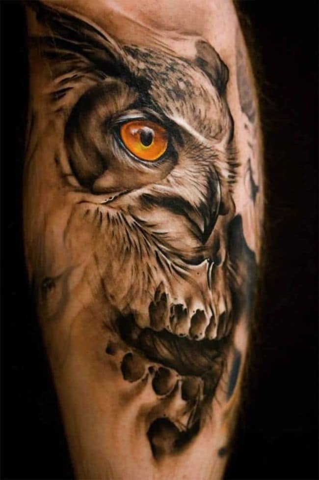 Tattoo cú mèo 3d sắc sảo và nghệ thuật