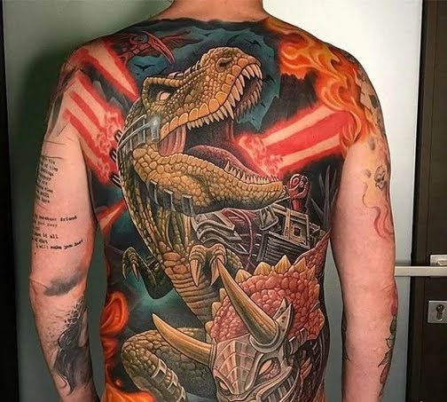 Tattoo hình khủng long 3d kín lưng