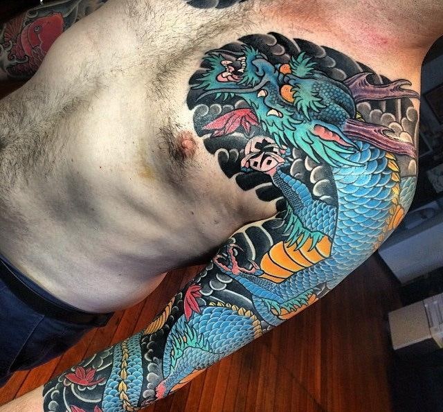 Tattoo rồng xanh kín tay đặc sắc