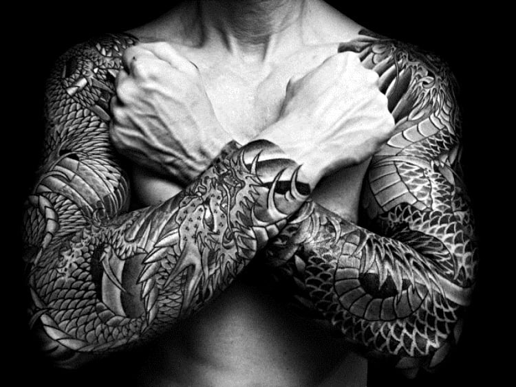 Tattoo vẩy rồng kín tay chất