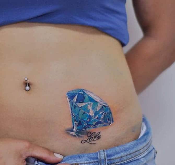 Tattoo viên kim cương xanh 3d cuốn hút mọi ánh nhìn