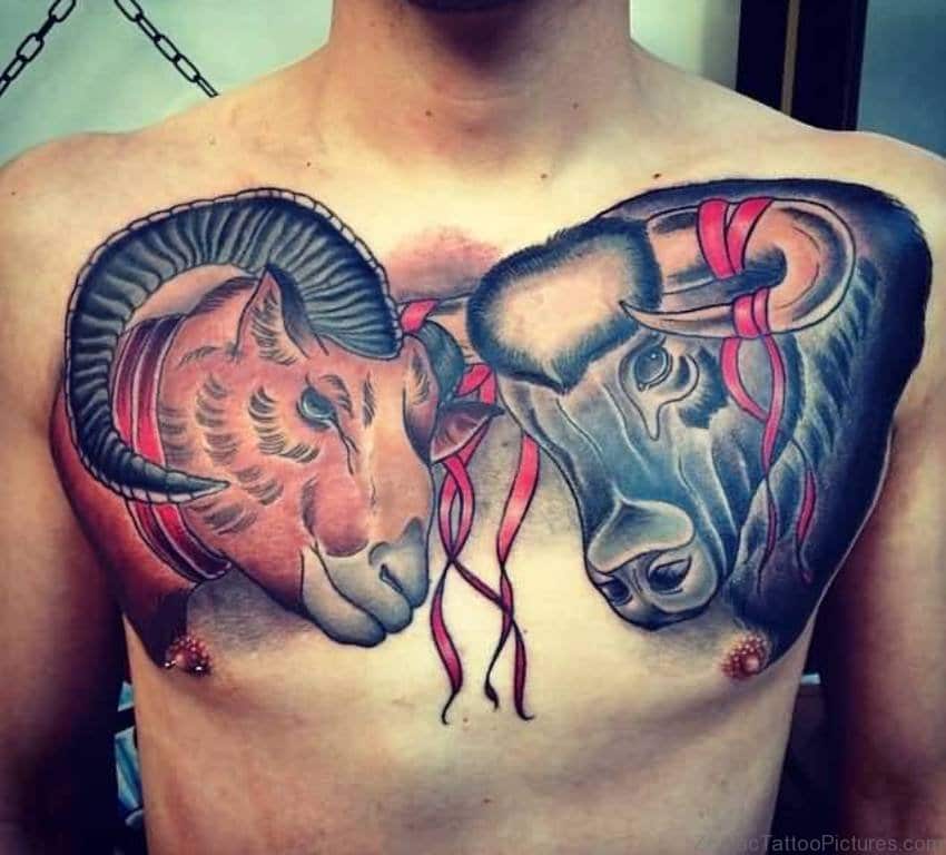 Tattoo xăm cung Bạch Dương đẹp cho nam ở ngực