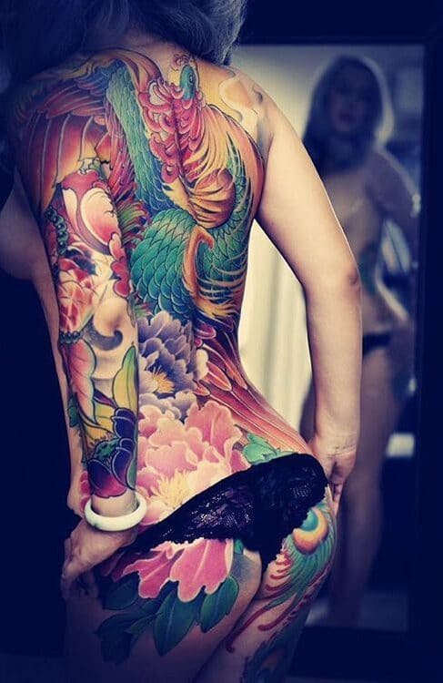 Tattoo xăm phượng kín lưng cho nữ chất