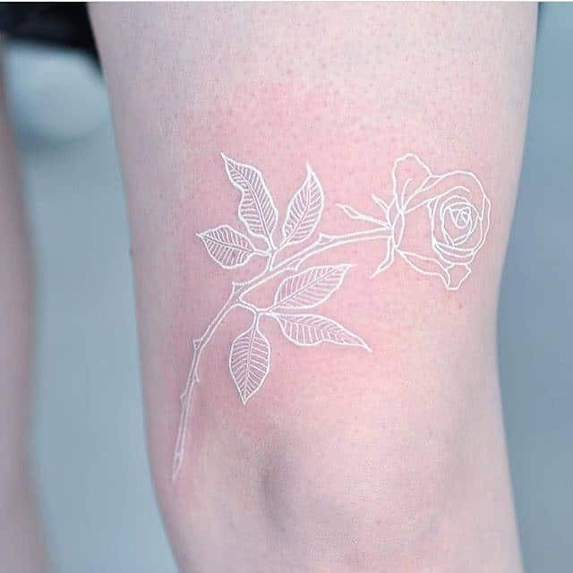 Xăm bông hoa hồng màu trắng trên chân