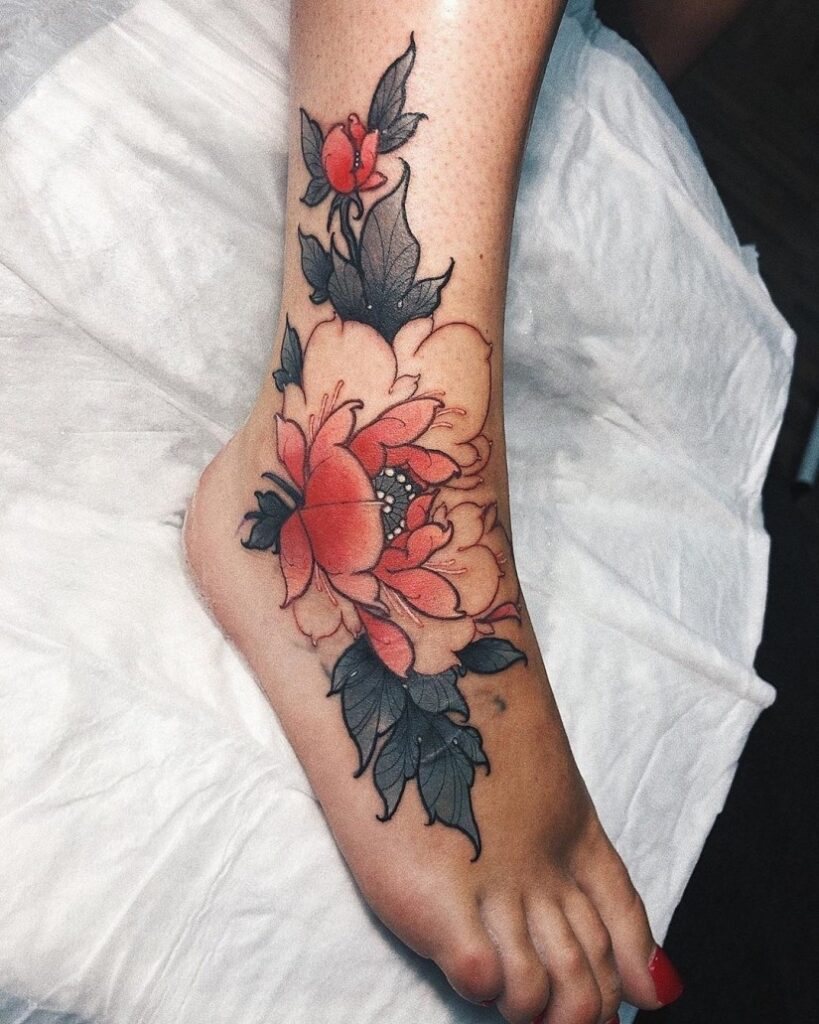 Hình Xăm Hoa Mẫu Đơn Ở Chân ️ Tattoo Bắp Chân Đẹp