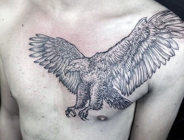 hình tattoo chim đại bàng tung cánh trắng đen cực ngầu