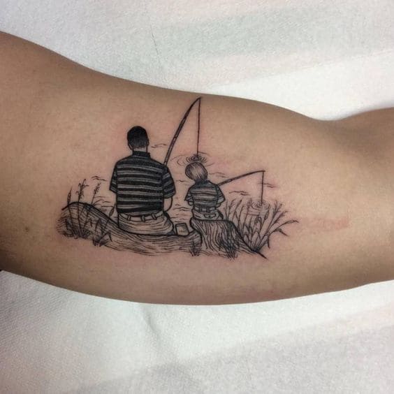 mẫu tattoo cha câu cá cùng con trai đẹp