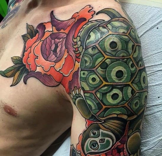 mẫu tattoo rùa biểu tượng trí tuệ cho nam