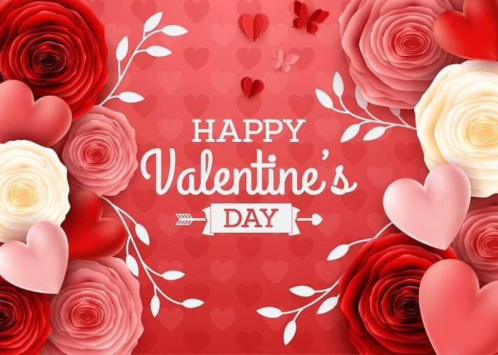 Hình nền ngày valentine với hoa hồng và trái tim cực ngọt ngào