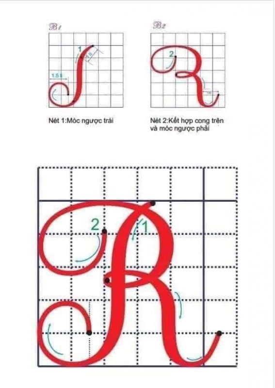 Cách viết chữ hoa R
