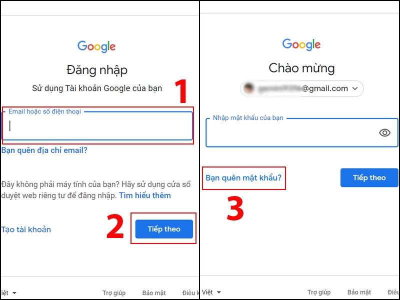 Nhập địa chỉ gmail mà bạn đã quên mật khẩu